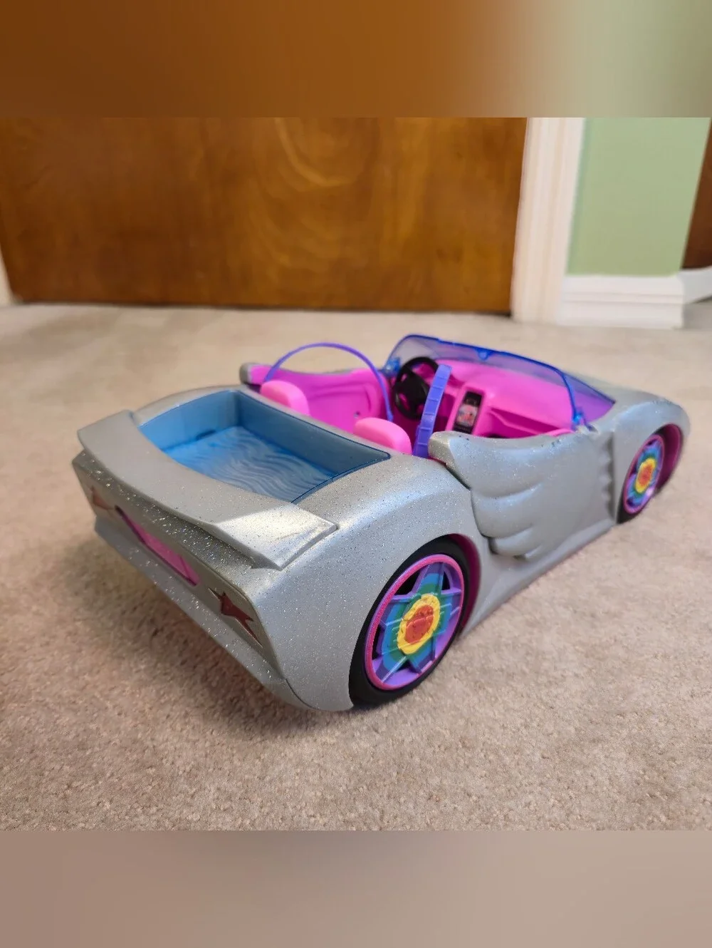 Barbie Extra Silver Sparkle Car w Pool Trunk Winged Doors Convertible Mattel
